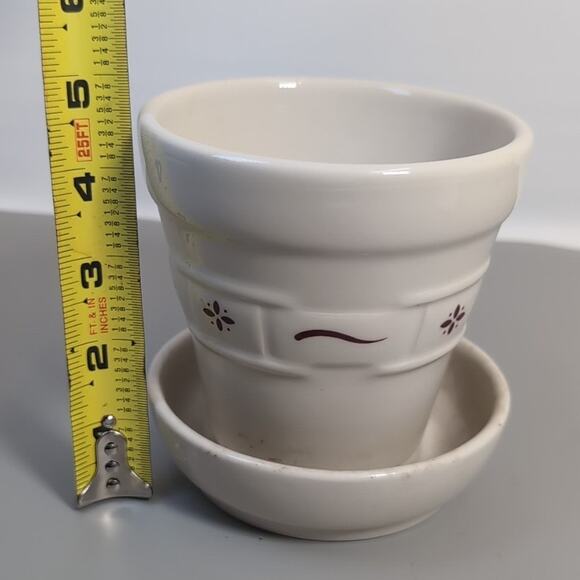 Longaberger Pottery Red Woven Traditions Heritage Planter Pot 4 Inch - Picture 7 of 7